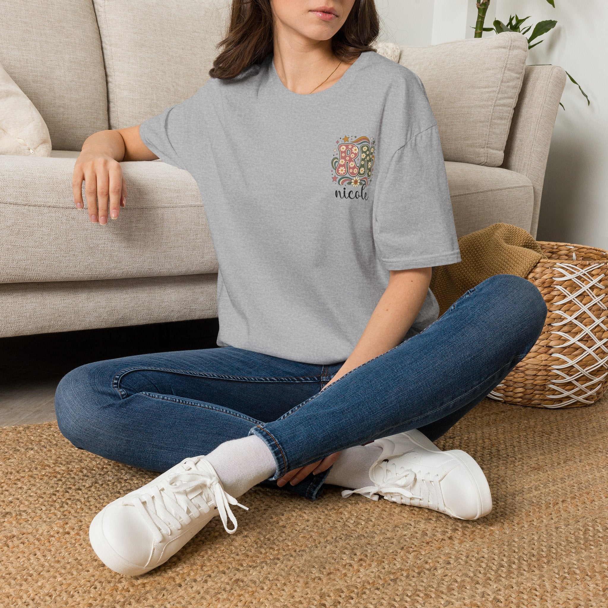 Custom Pocket Retro Floral "RN" T-Shirt