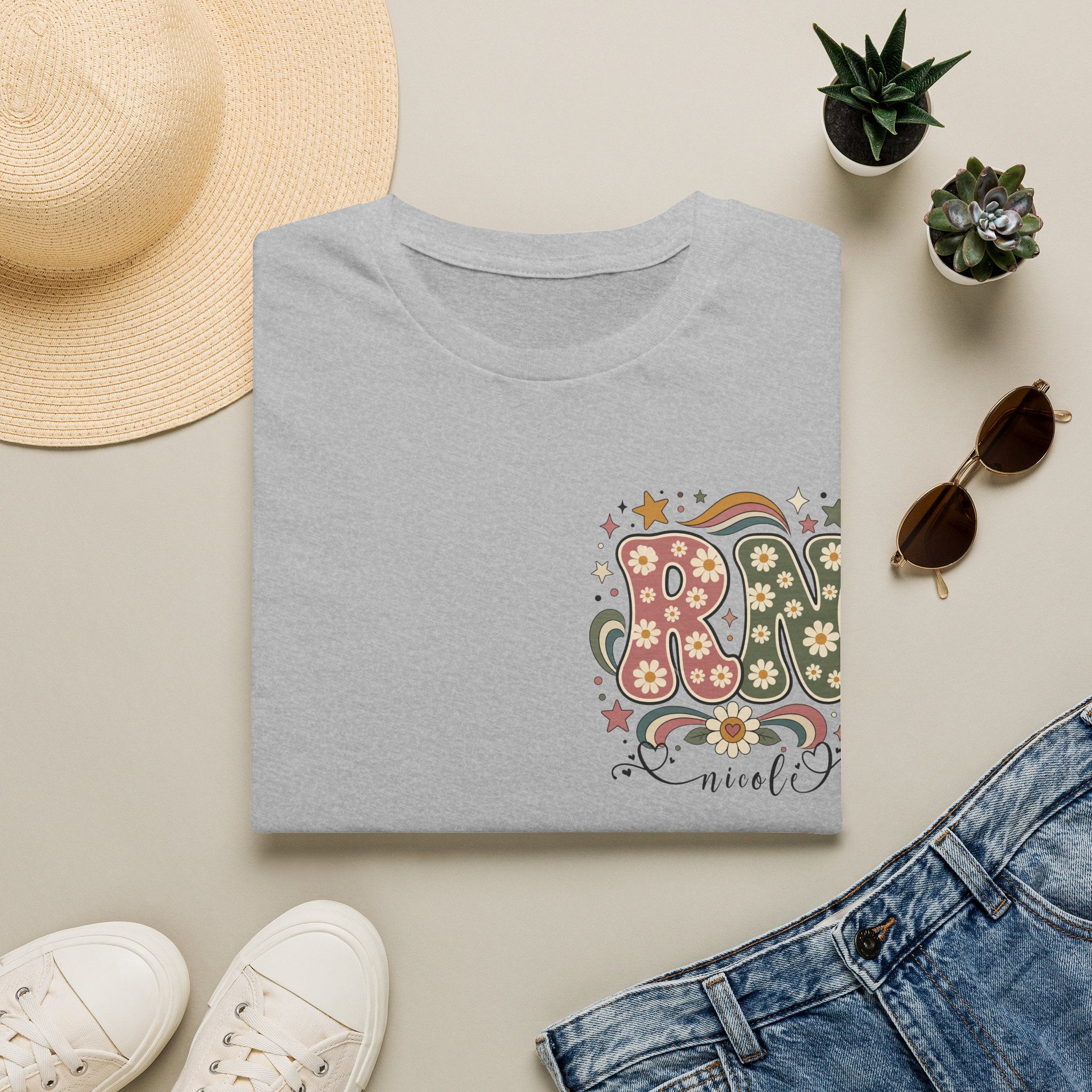 Custom Pocket Retro Floral RN T-Shirt