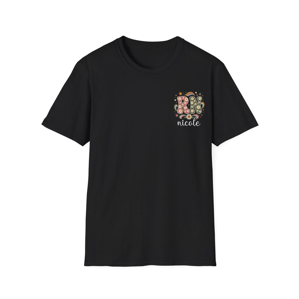 Custom Pocket Retro Floral "RN" T-Shirt