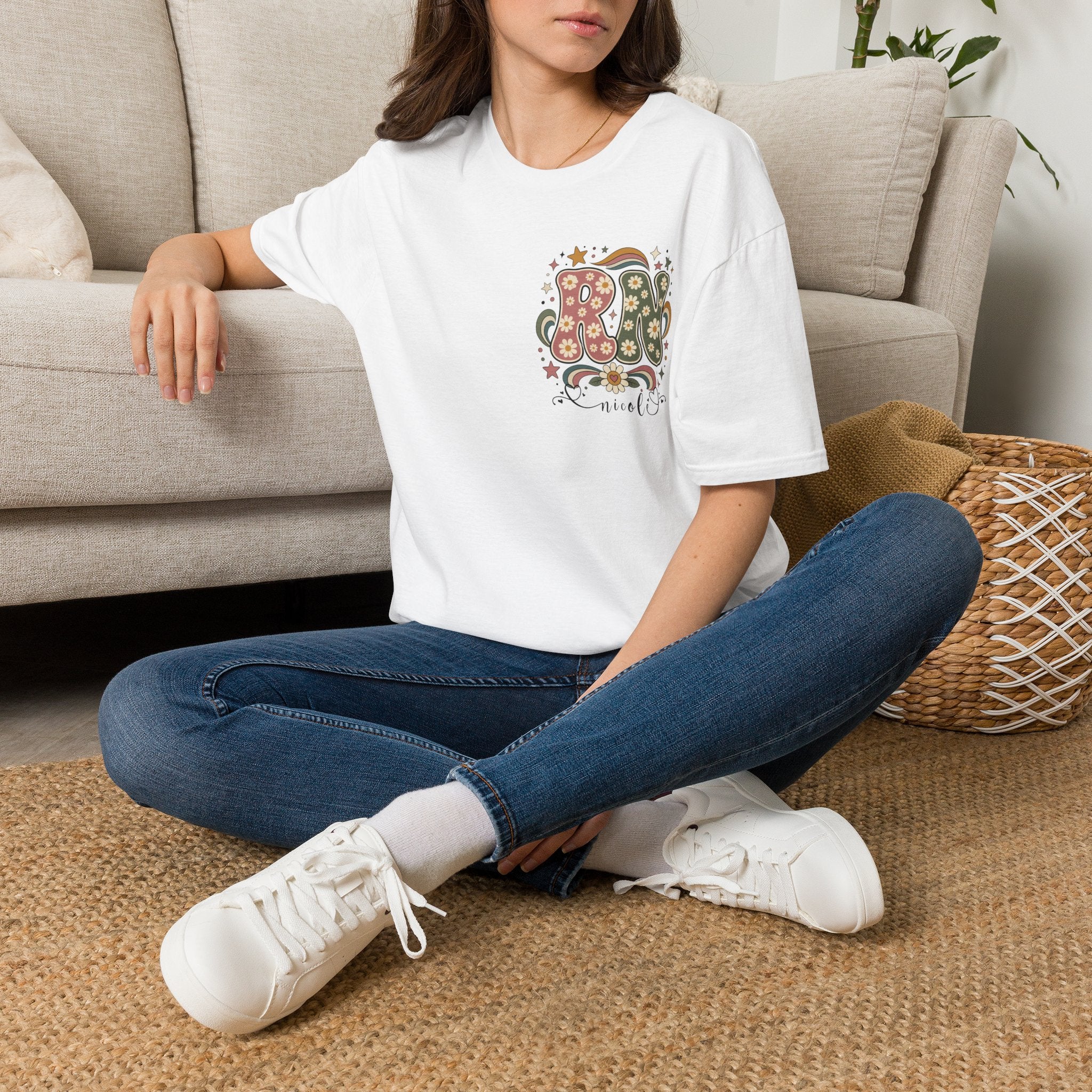 Custom Pocket Retro Floral RN T-Shirt