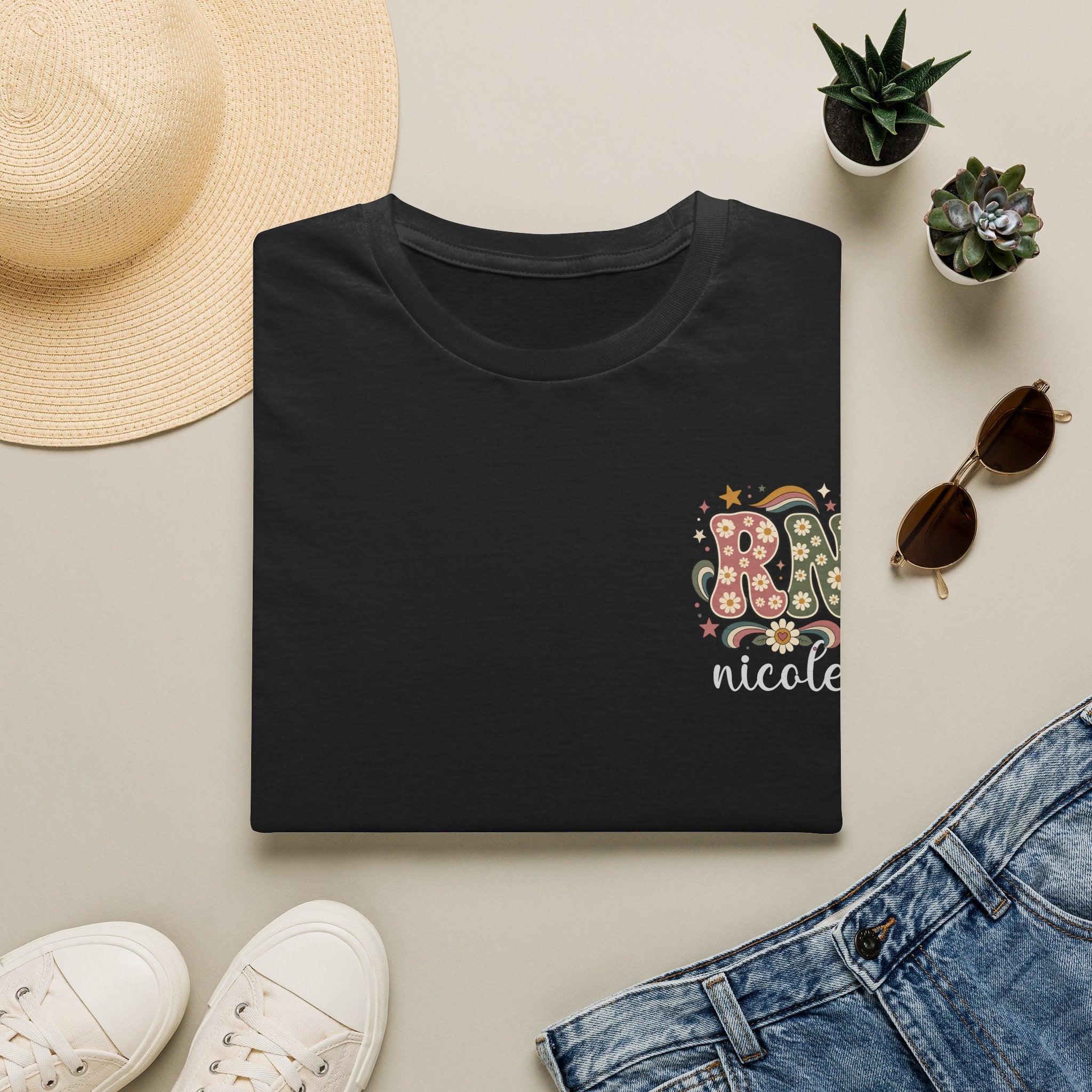 Custom Pocket Retro Floral "RN" T-Shirt