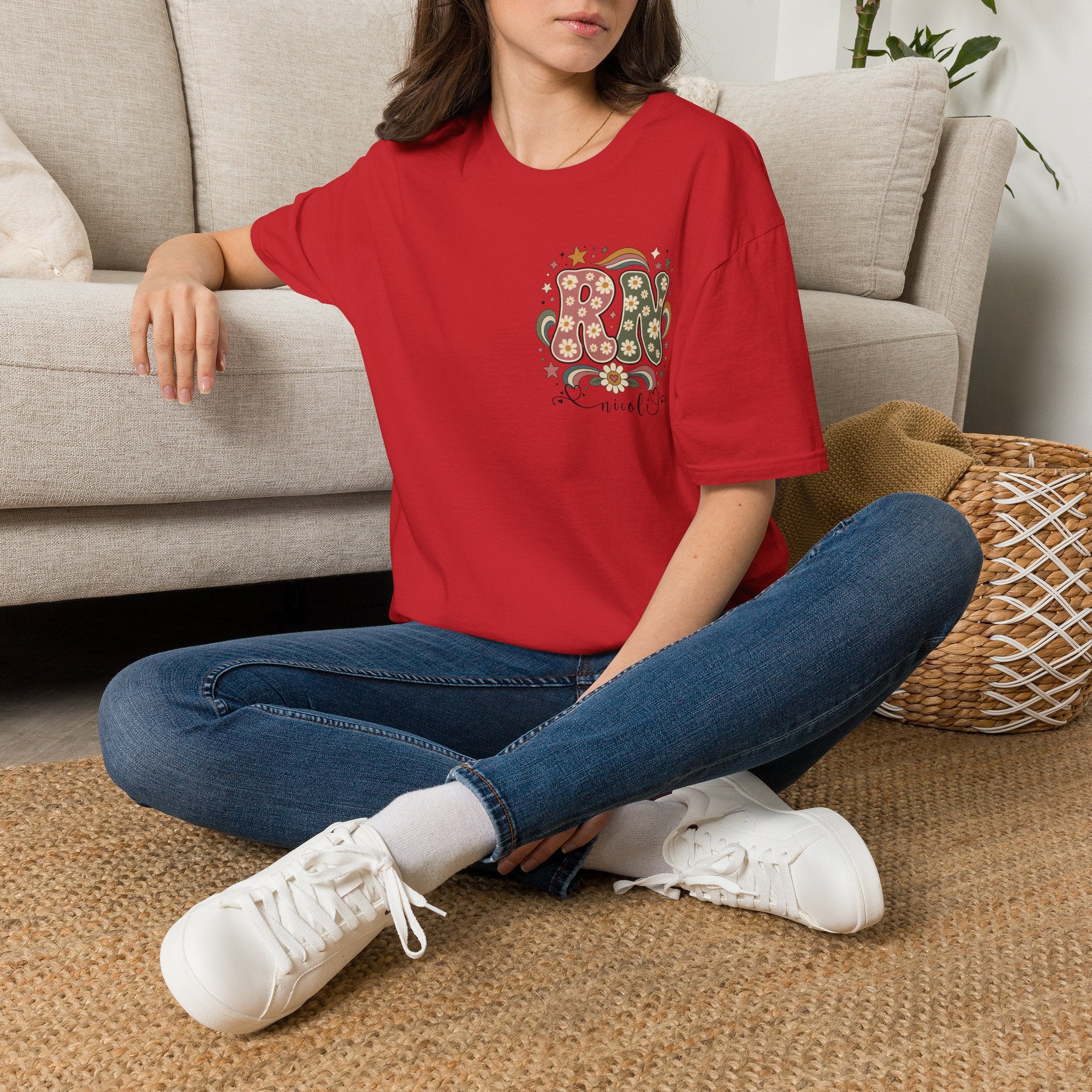 Custom Pocket Retro Floral RN T-Shirt