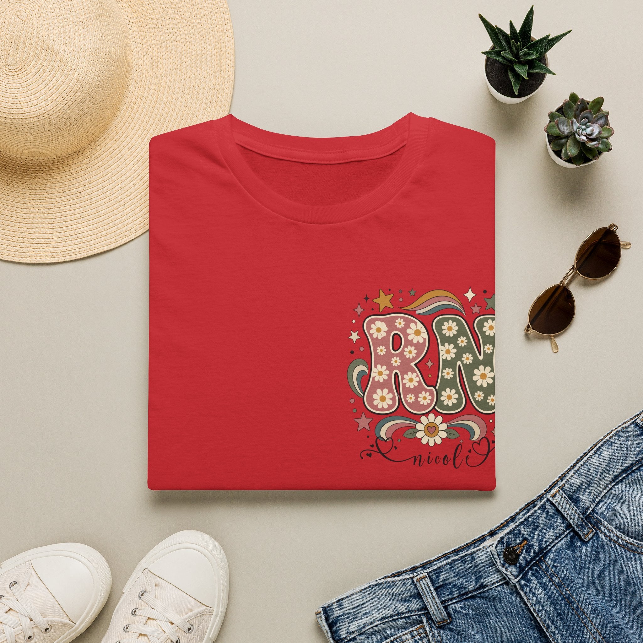 Custom Pocket Retro Floral RN T-Shirt