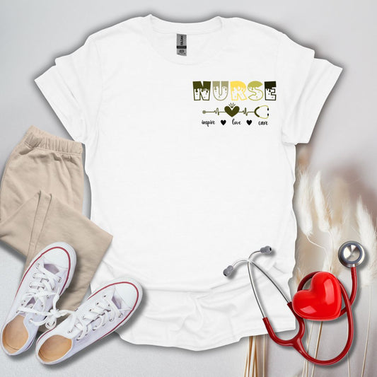 Nurse Inspire, Love, & Care Pocket T-Shirt