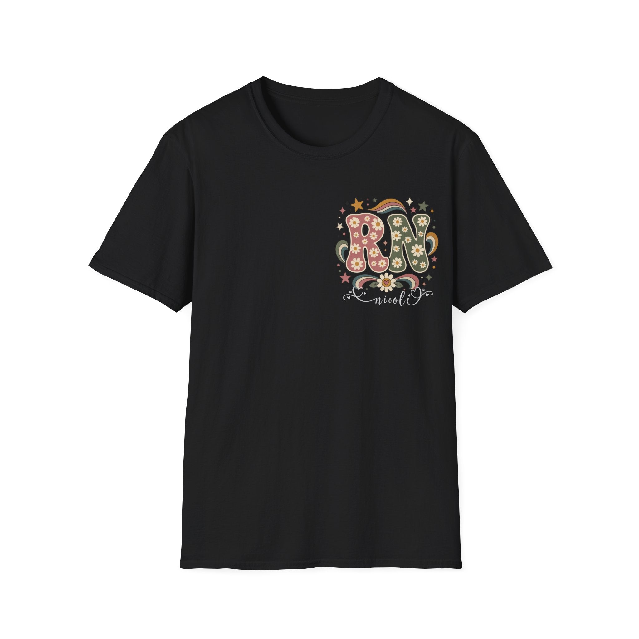 Custom Pocket Retro Floral RN T-Shirt
