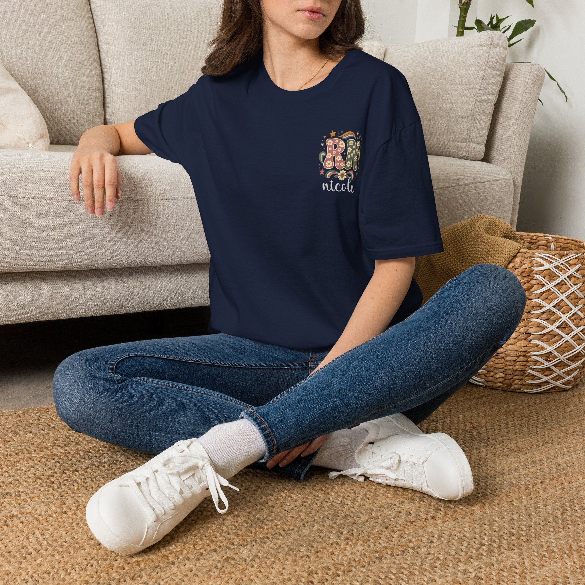 Custom Pocket Retro Floral "RN" T-Shirt