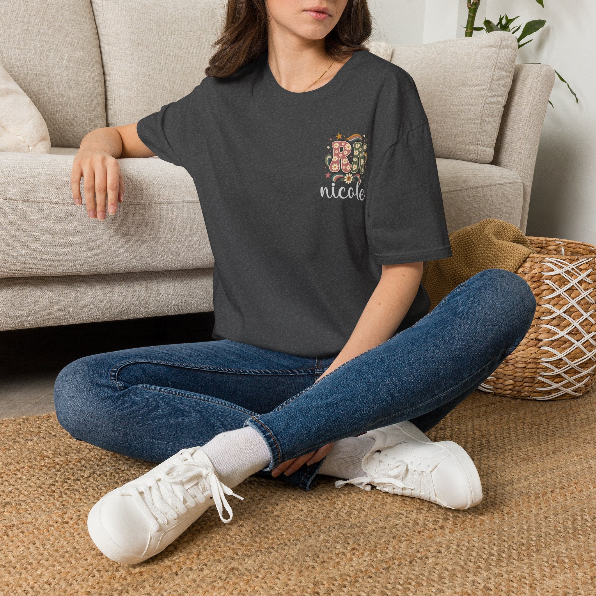 Custom Pocket Retro Floral "RN" T-Shirt