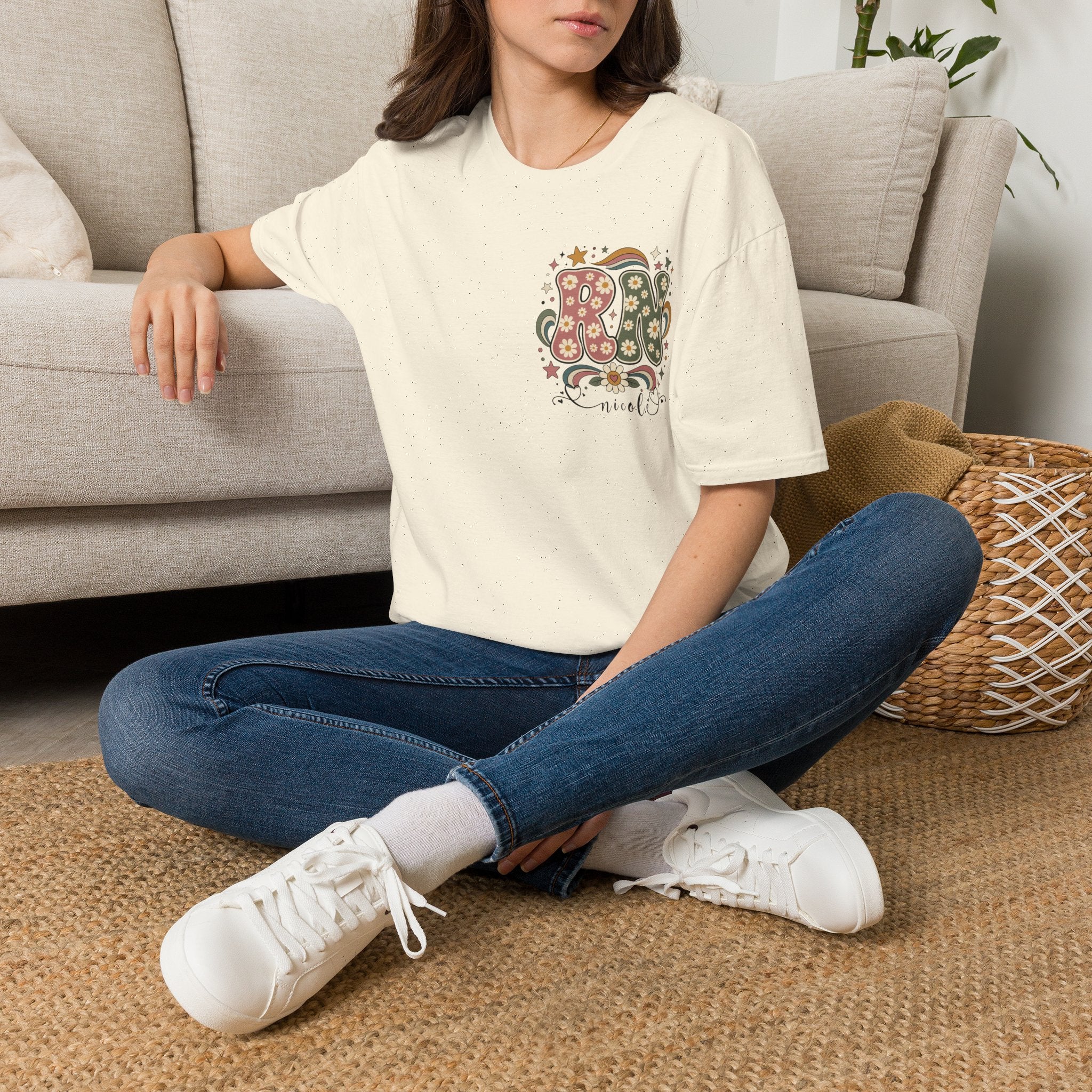 Custom Pocket Retro Floral RN T-Shirt