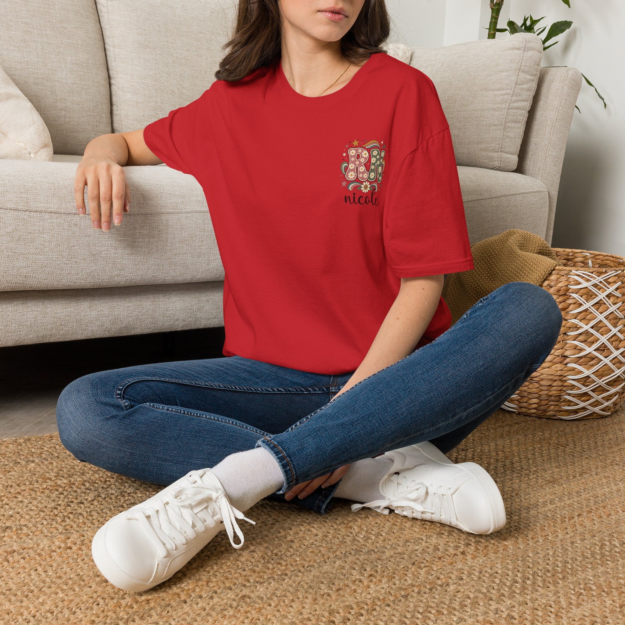Custom Pocket Retro Floral "RN" T-Shirt