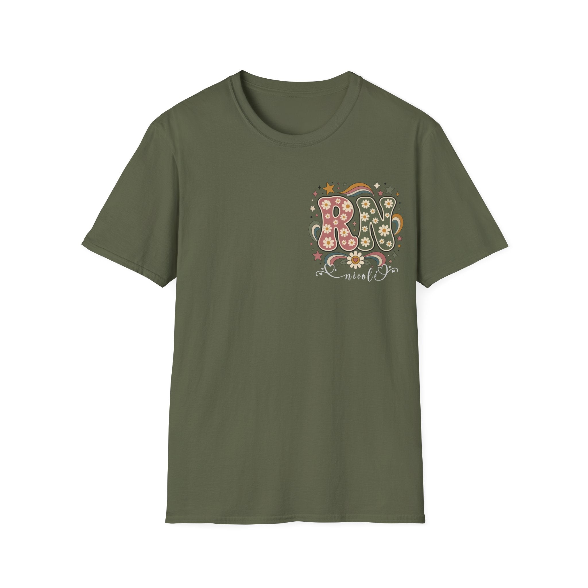 Custom Pocket Retro Floral RN T-Shirt