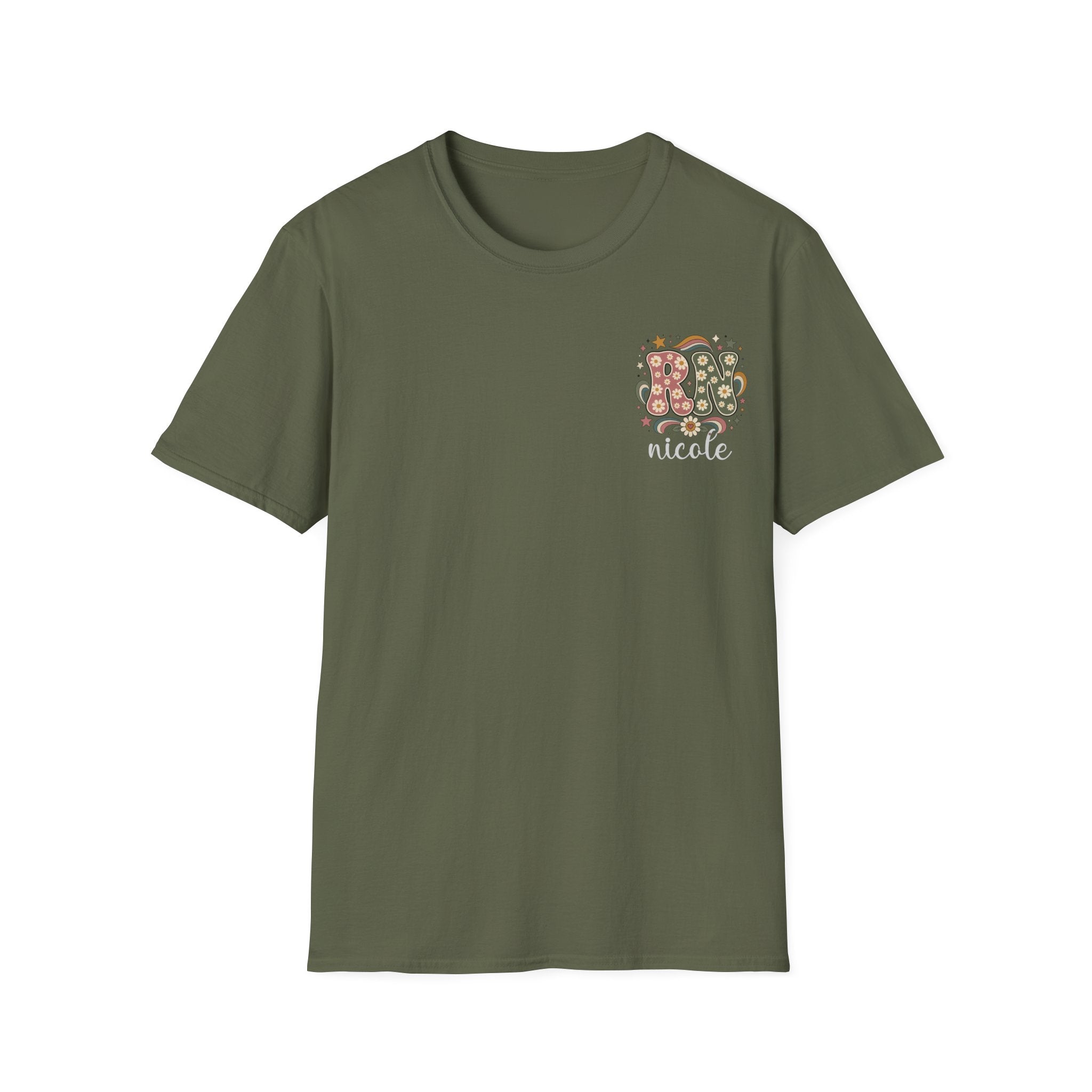 Custom Pocket Retro Floral "RN" T-Shirt
