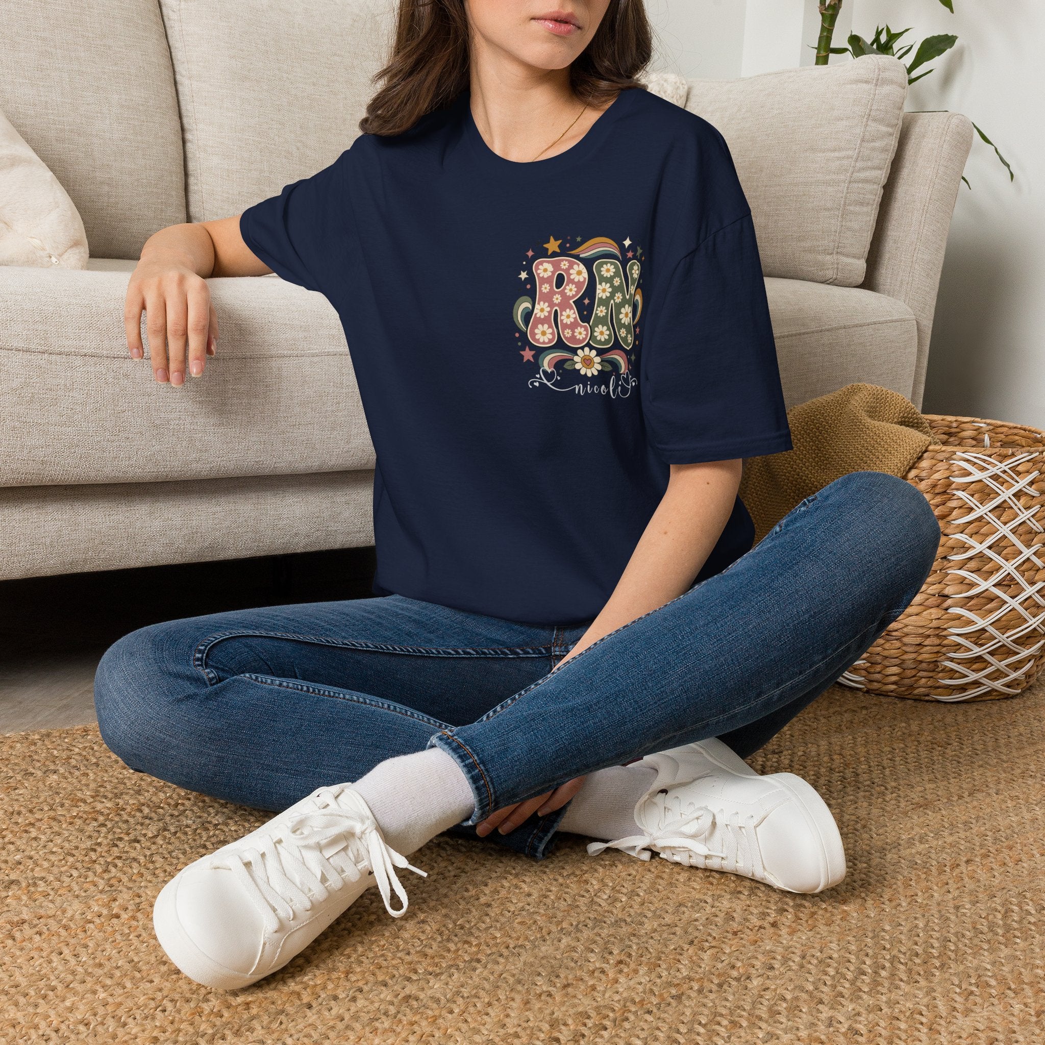 Custom Pocket Retro Floral RN T-Shirt
