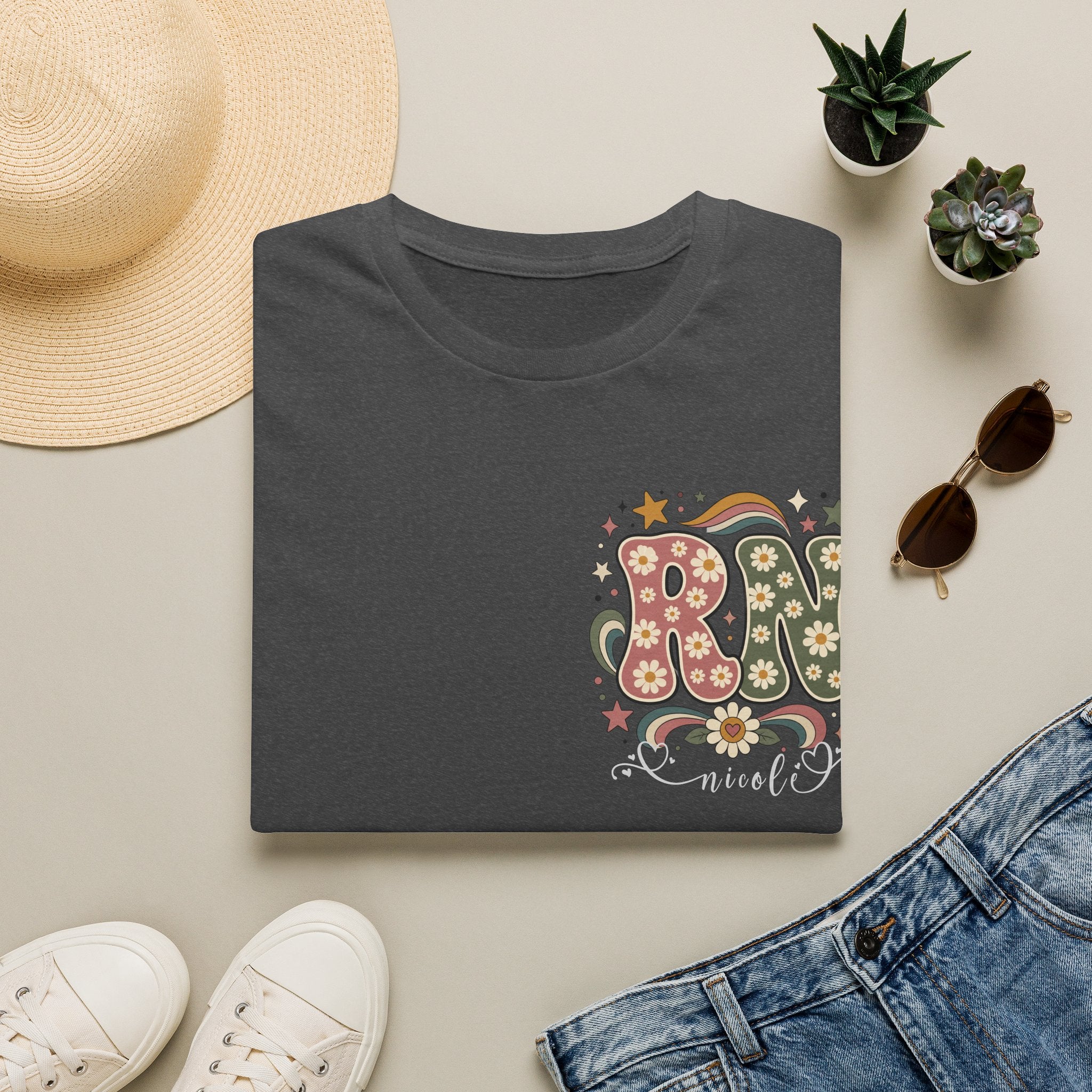 Custom Pocket Retro Floral RN T-Shirt