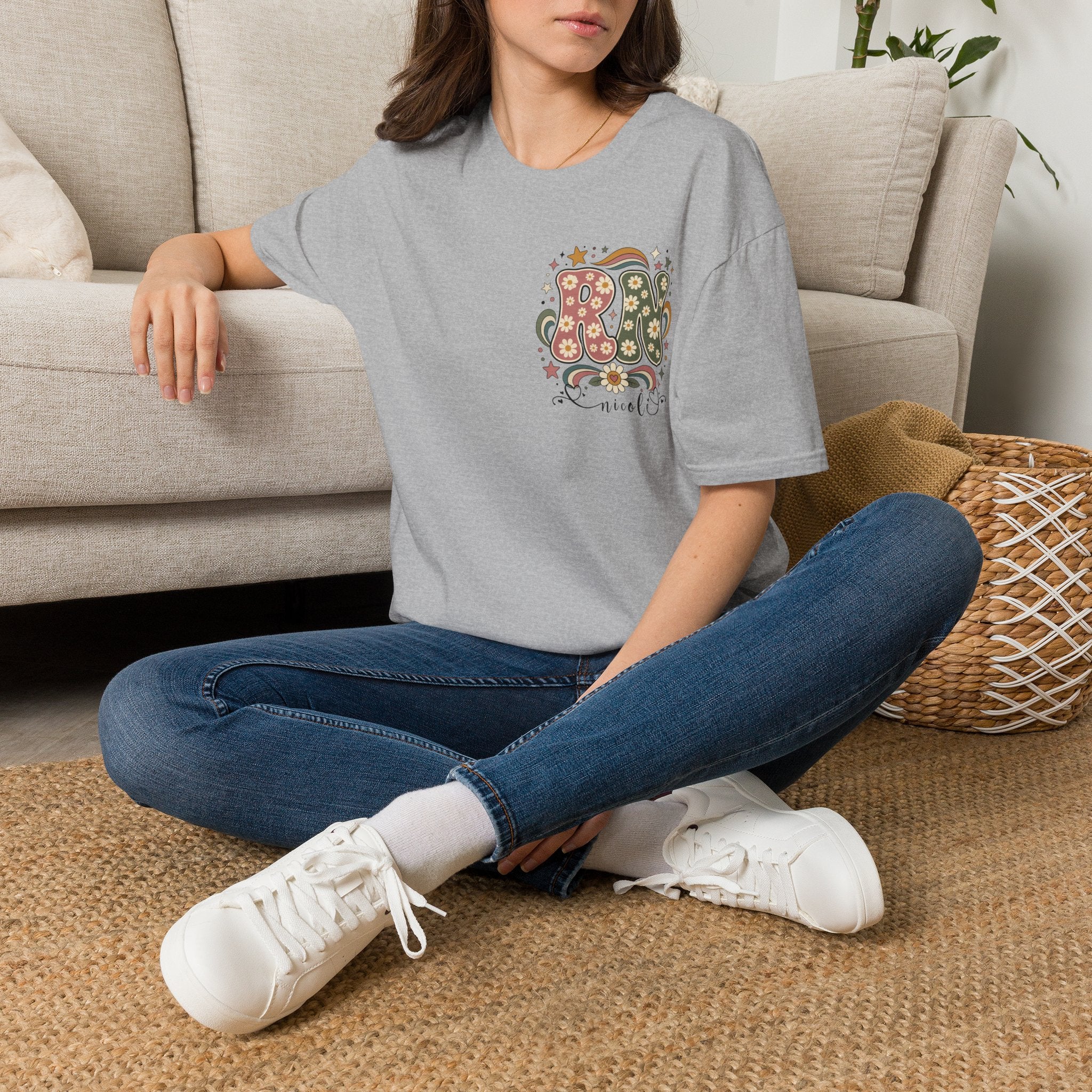 Custom Pocket Retro Floral RN T-Shirt