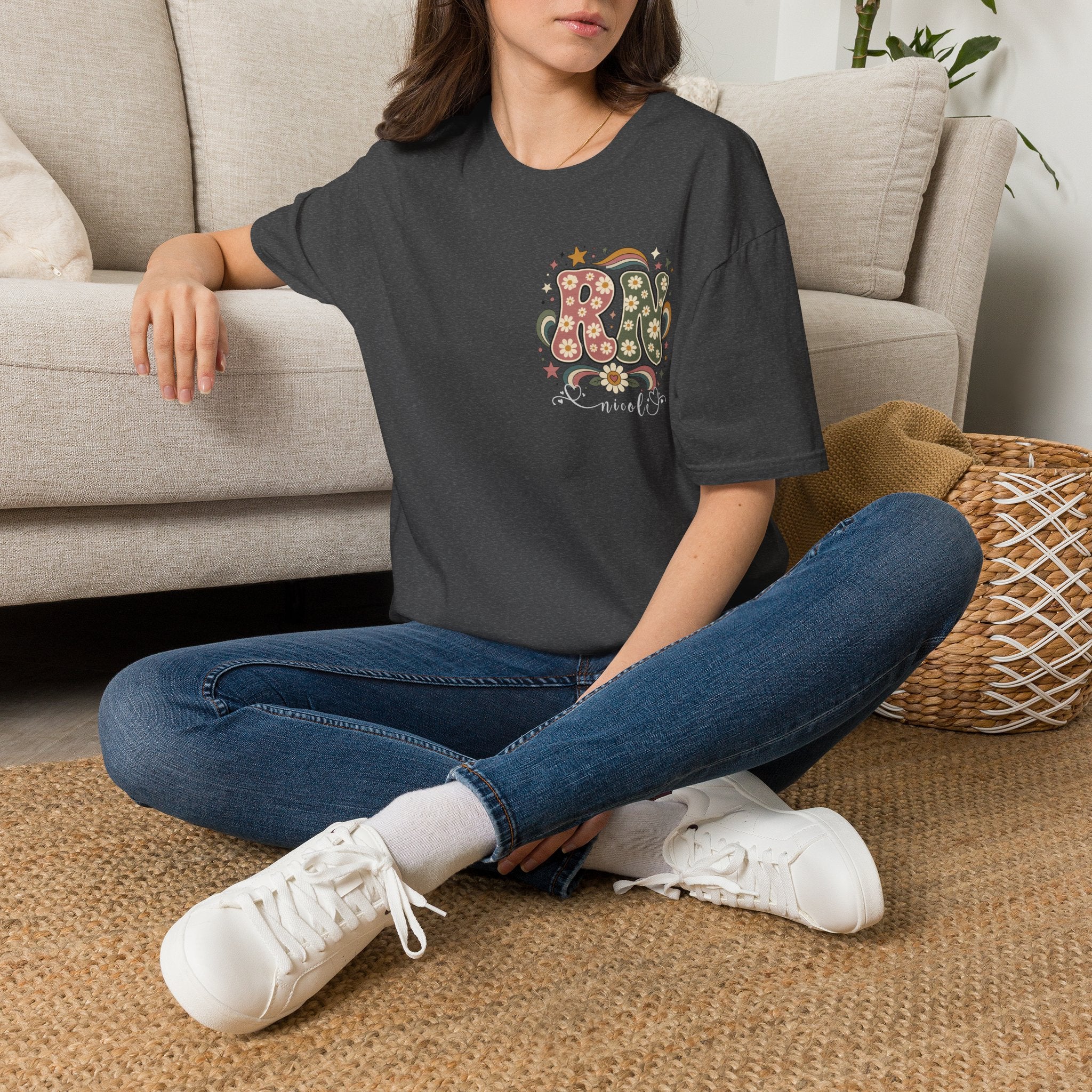 Custom Pocket Retro Floral RN T-Shirt