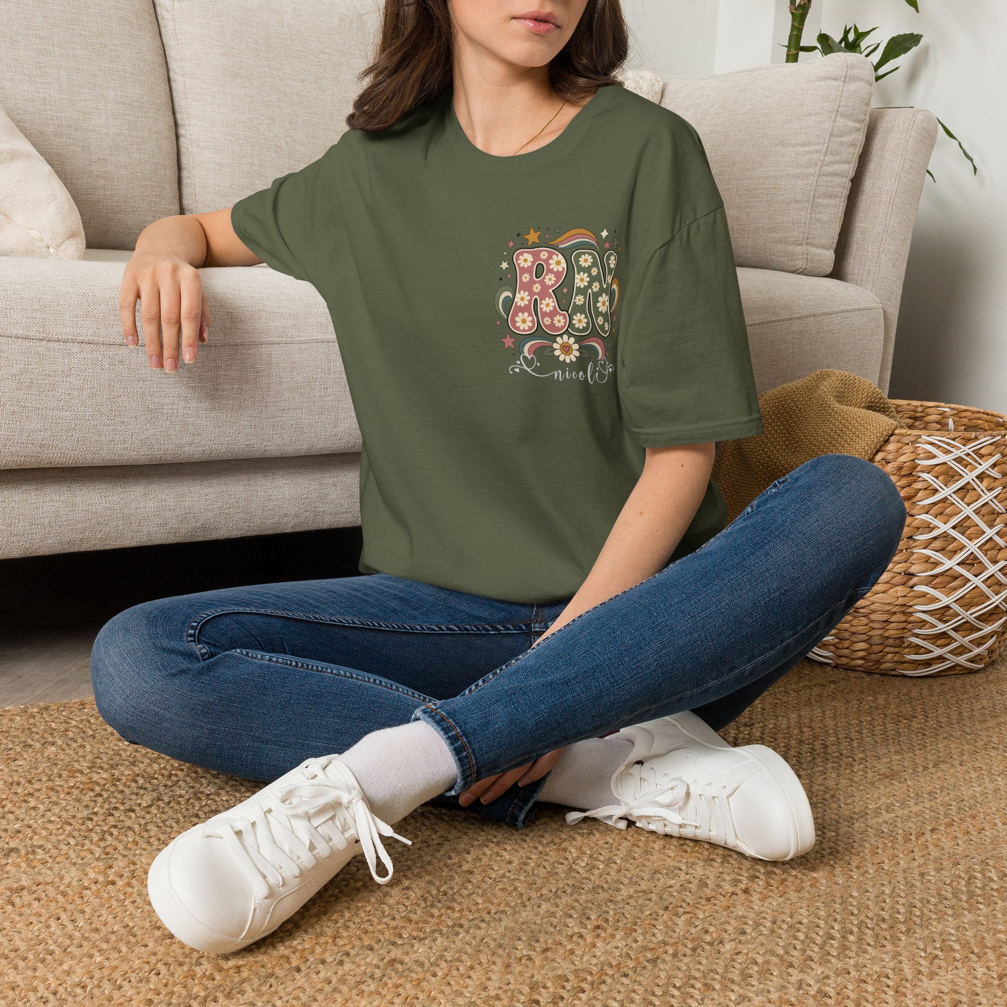Custom Pocket Retro Floral RN T-Shirt