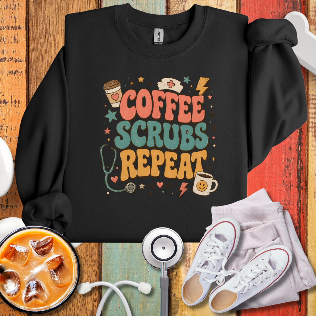 Coffee Scrubs Repeat Sweatshirt — Nurse & Medical Crewneck
