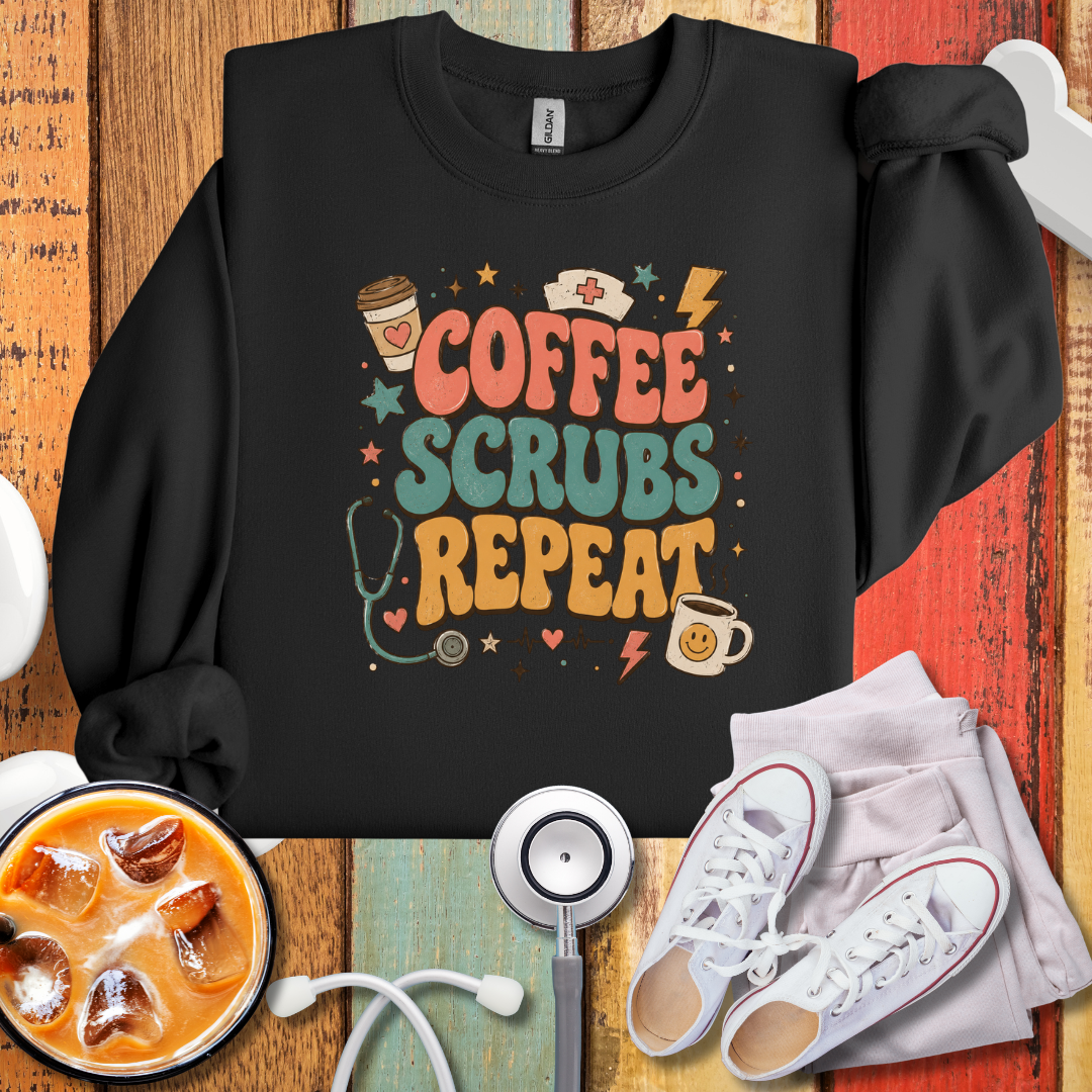 Coffee Scrubs Repeat Sweatshirt — Nurse & Medical Crewneck