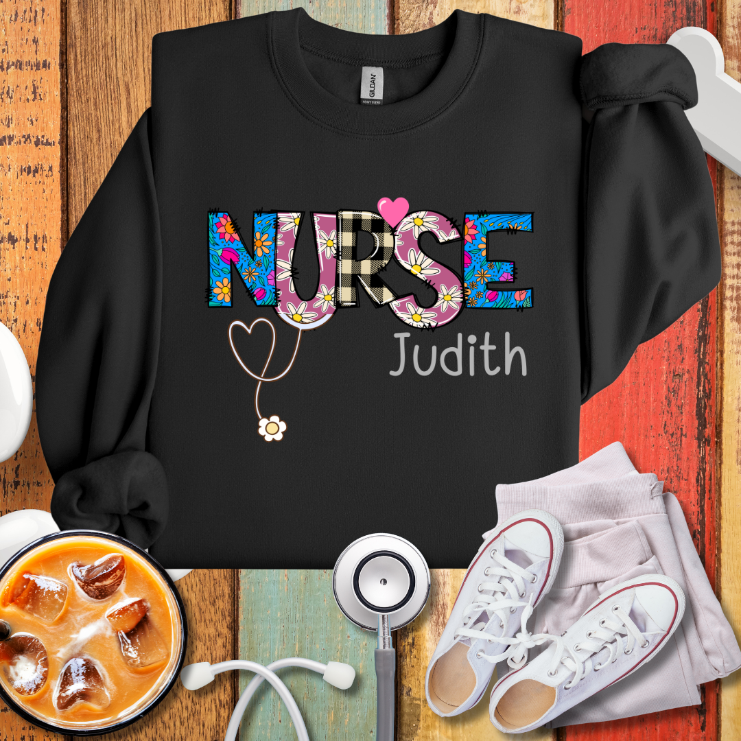 Nurse Personalized Floral Stethoscope Sweatshirt