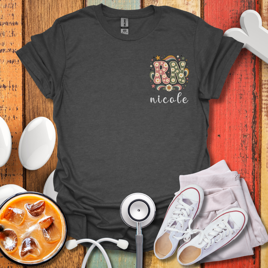Custom Pocket Retro Floral "RN" T-Shirt
