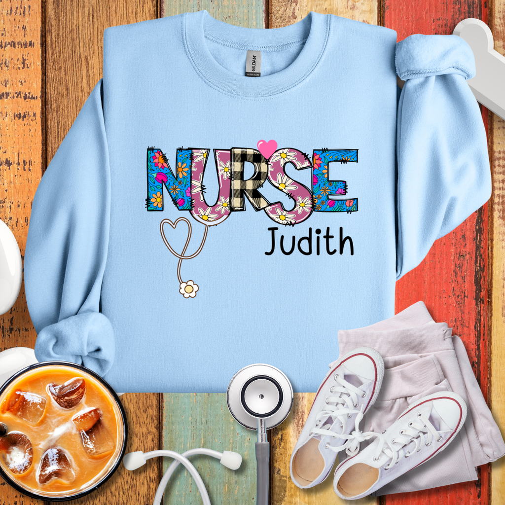 Nurse Personalized Floral Stethoscope Sweatshirt