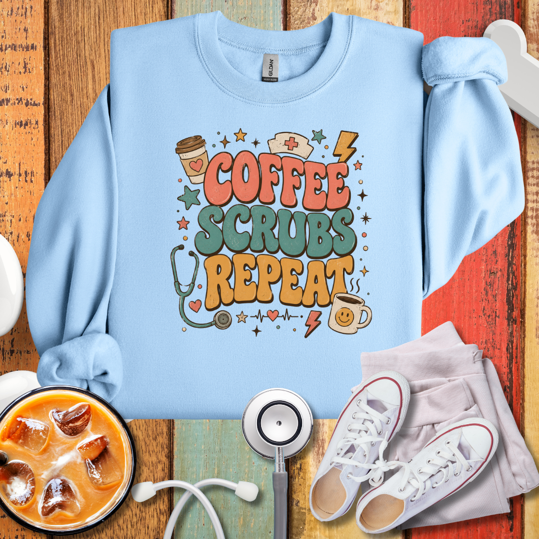Coffee Scrubs Repeat Sweatshirt — Nurse & Medical Crewneck