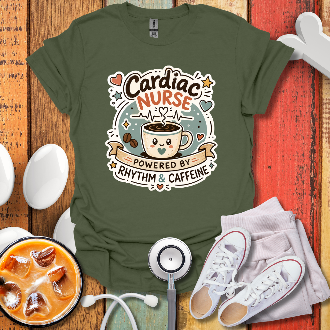 Cardiac Nurse Powered by Rhythm & Caffeine T-Shirt