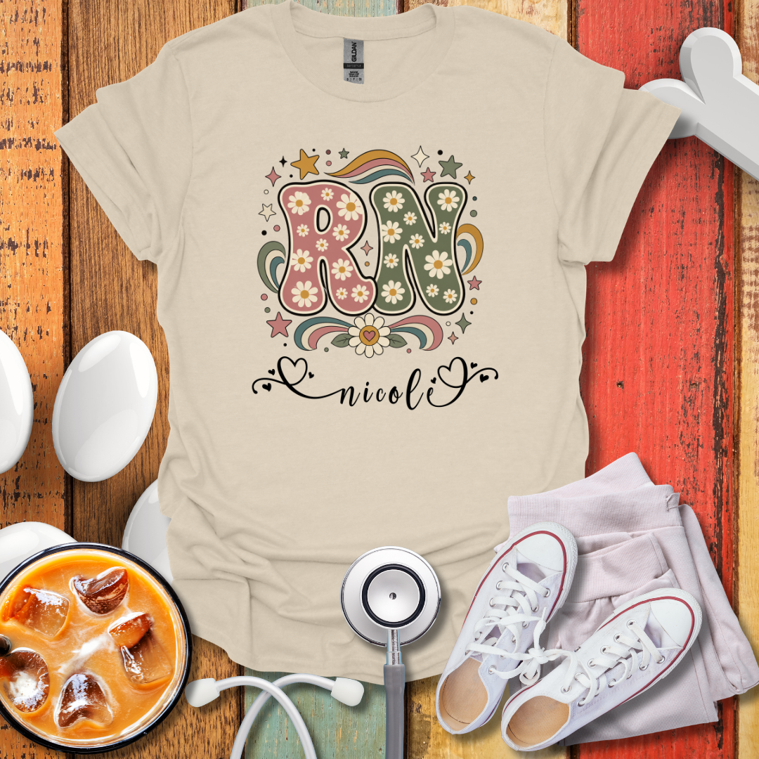 Custom Retro Floral "RN" Initial T-Shirt