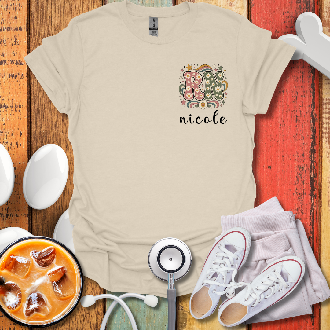 Custom Pocket Retro Floral "RN" T-Shirt