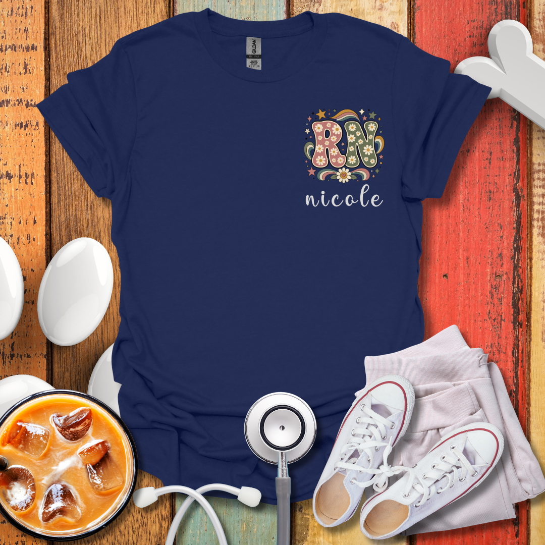 Custom Pocket Retro Floral "RN" T-Shirt