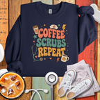 Coffee Scrubs Repeat Sweatshirt — Nurse & Medical Crewneck