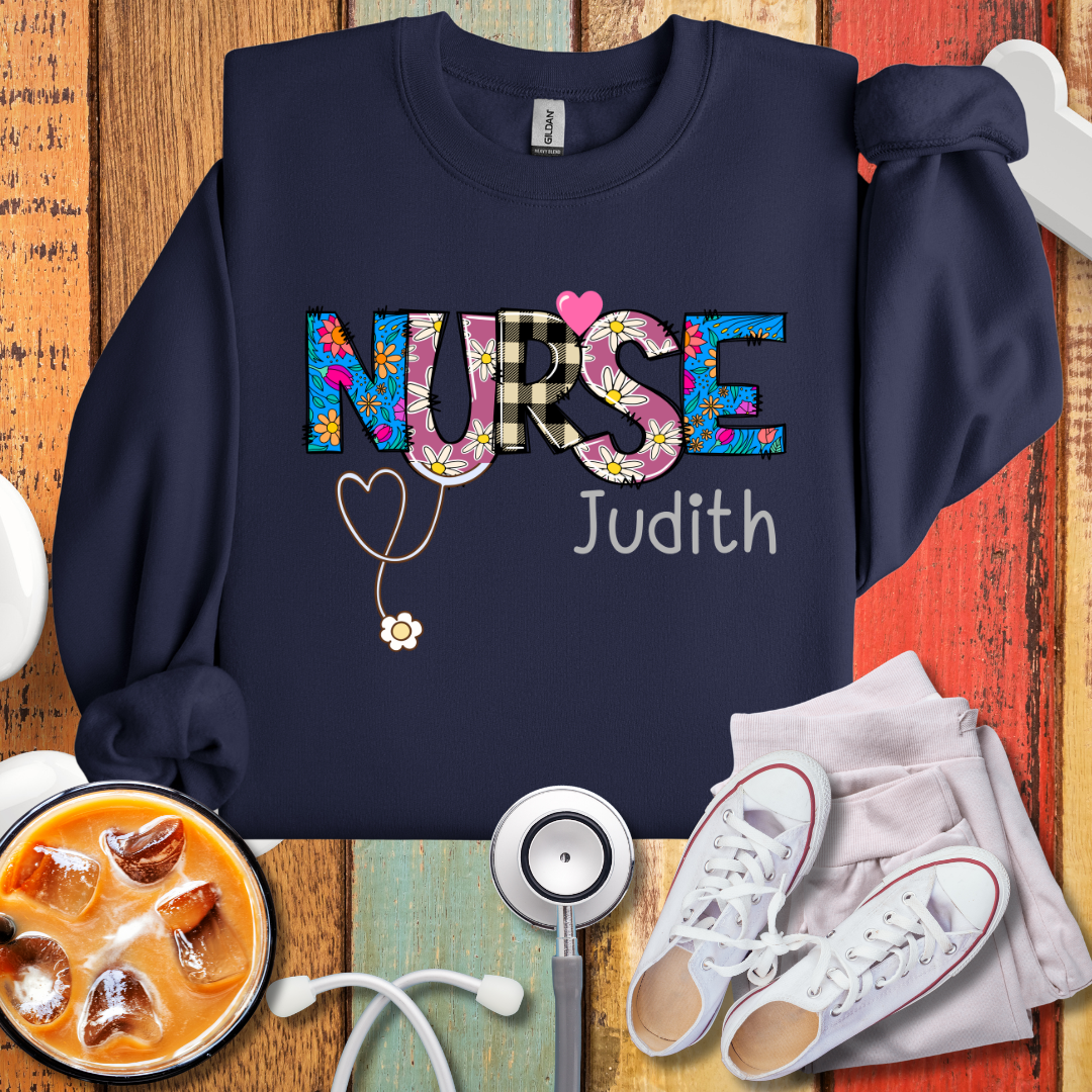Nurse Personalized Floral Stethoscope Sweatshirt