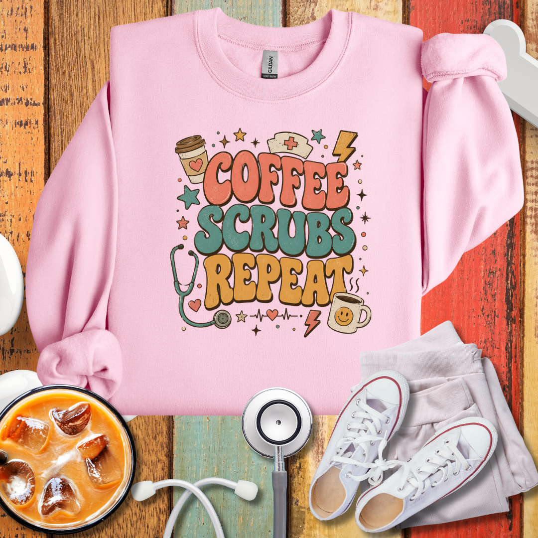 Coffee Scrubs Repeat Sweatshirt — Nurse & Medical Crewneck