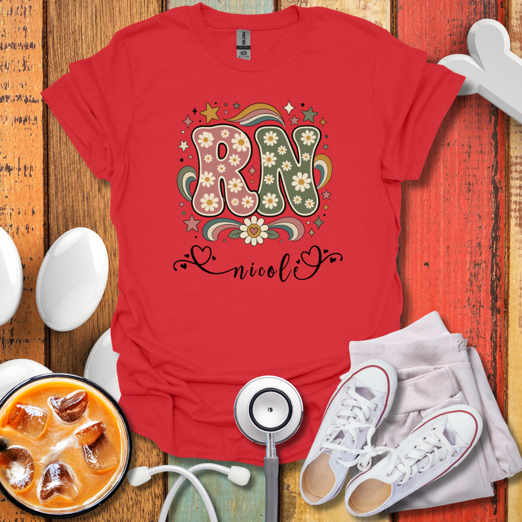 Custom Retro Floral "RN" Initial T-Shirt