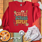 Coffee Scrubs Repeat Sweatshirt — Nurse & Medical Crewneck