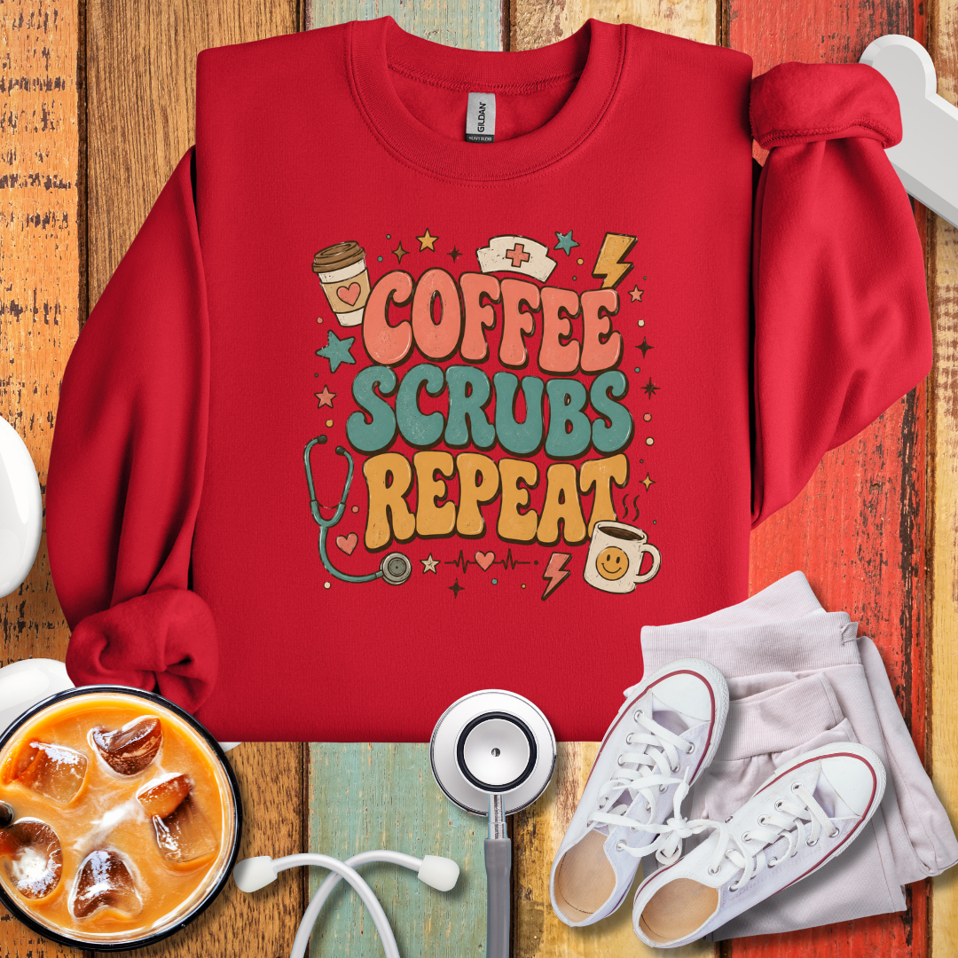 Coffee Scrubs Repeat Sweatshirt — Nurse & Medical Crewneck