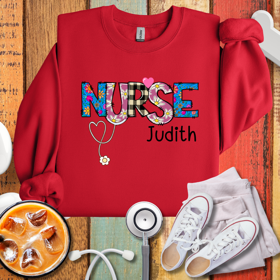 Nurse Personalized Floral Stethoscope Sweatshirt
