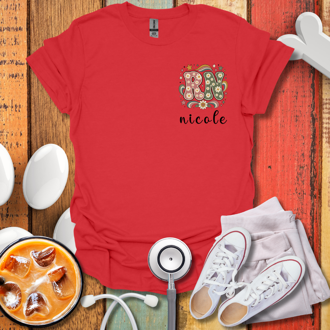 Custom Pocket Retro Floral "RN" T-Shirt