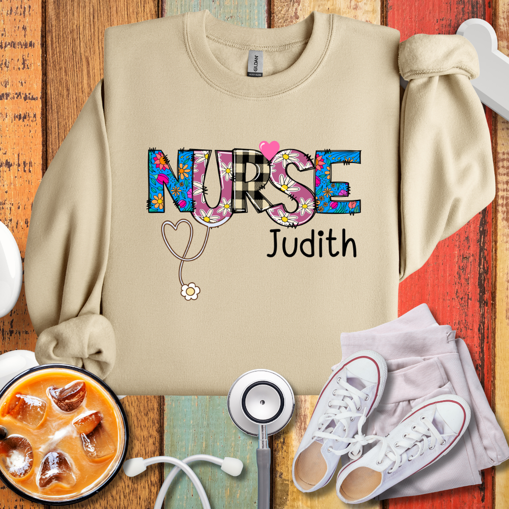 Nurse Personalized Floral Stethoscope Sweatshirt