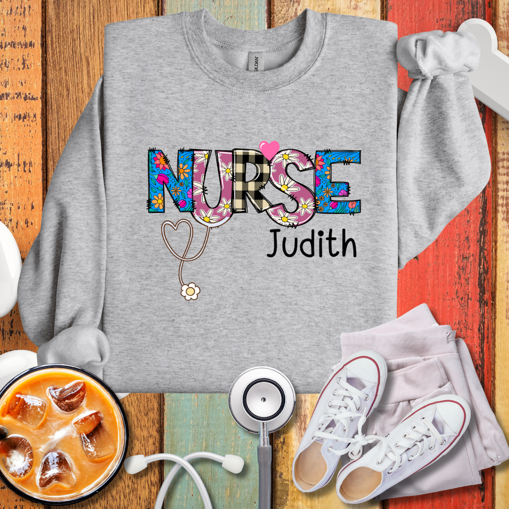 Nurse Personalized Floral Stethoscope Sweatshirt
