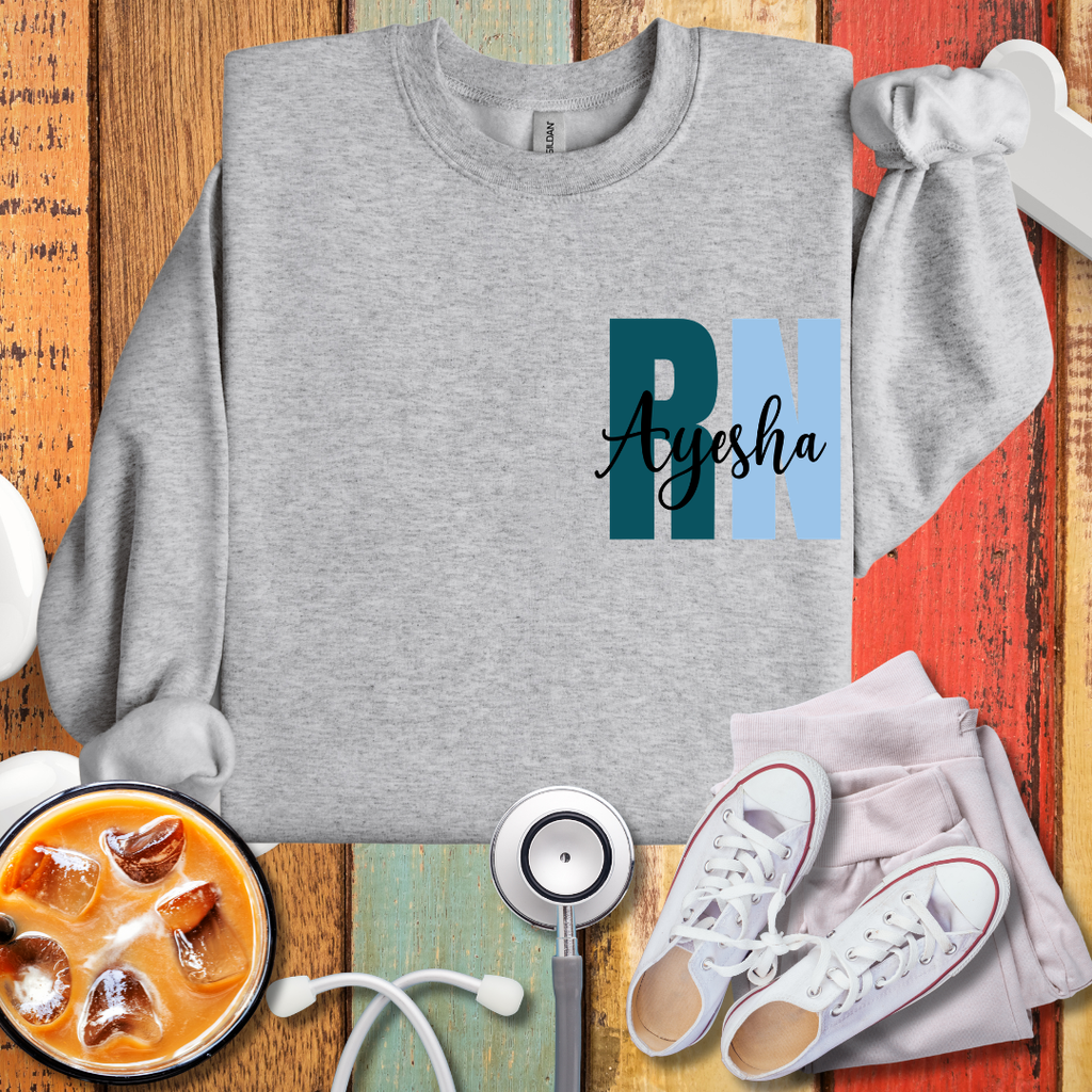 RN Nurse Crewneck Sweatshirt — Personalized 'RN' with Name