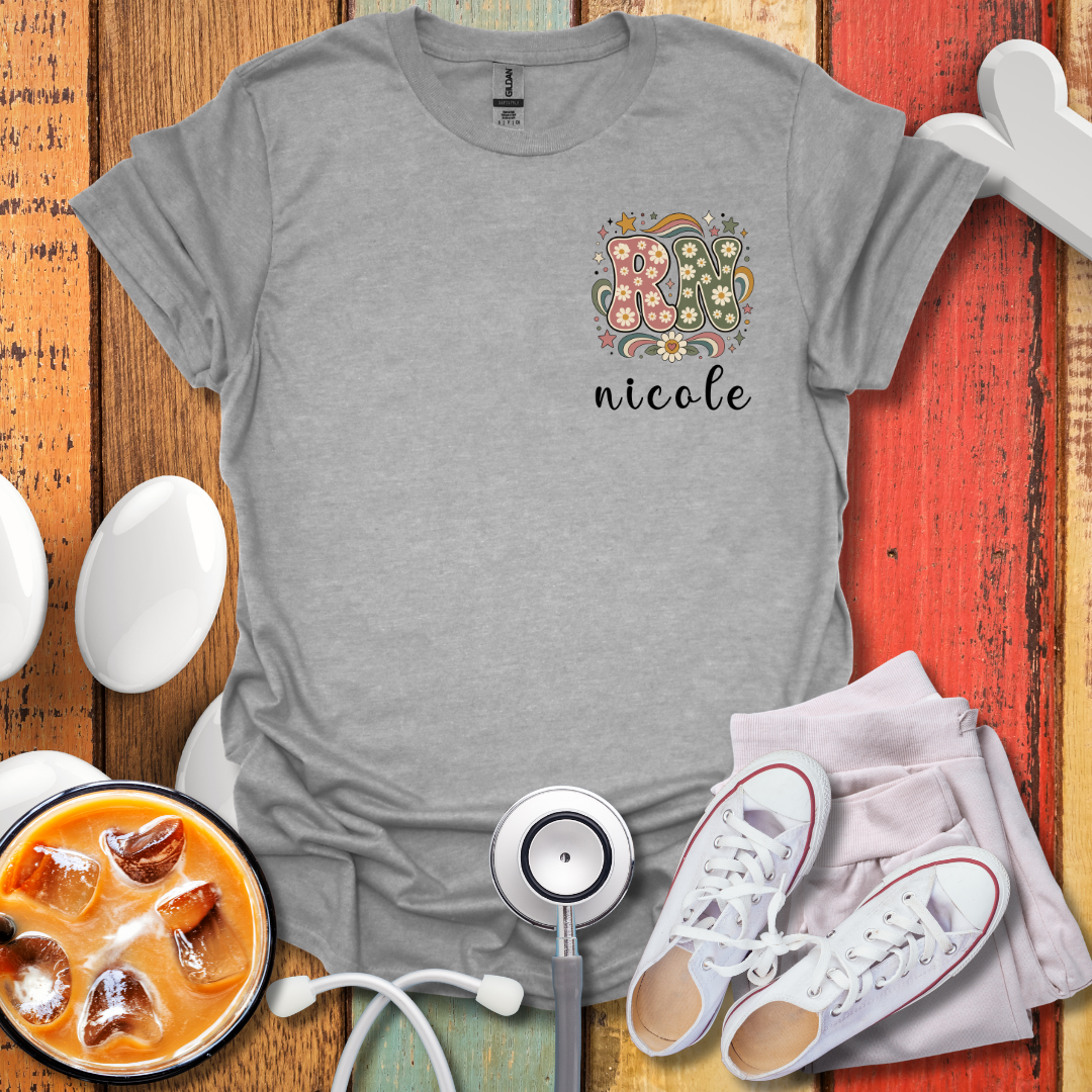 Custom Pocket Retro Floral "RN" T-Shirt