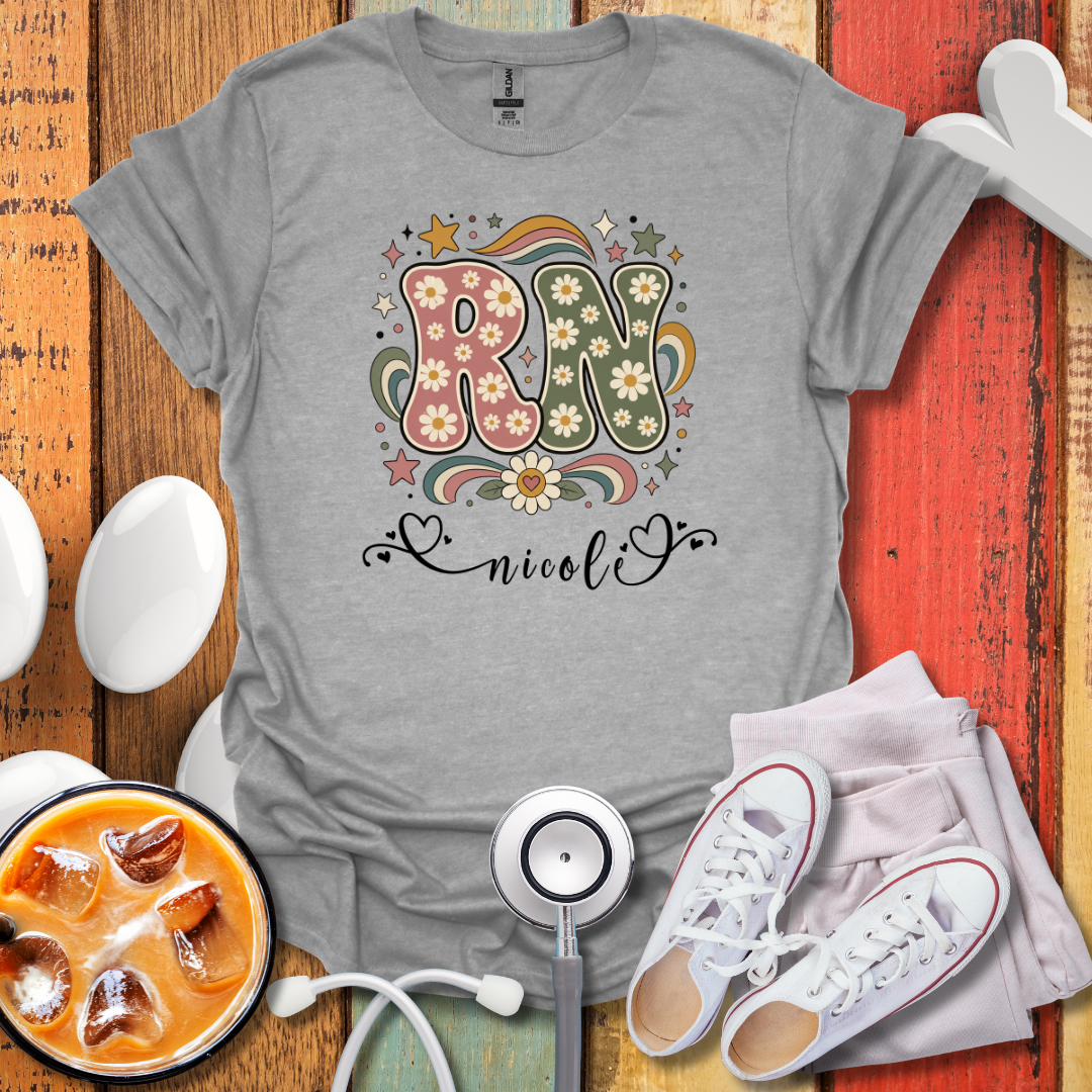 Custom Retro Floral "RN" Initial T-Shirt