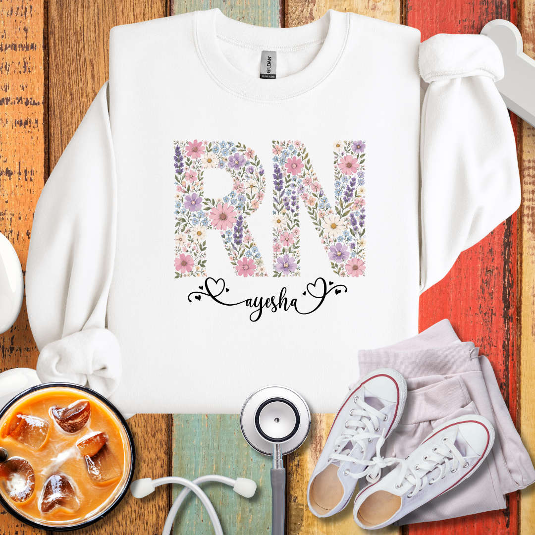 RN Floral Personalized Sweatshirt – Personalized Nurse Gift