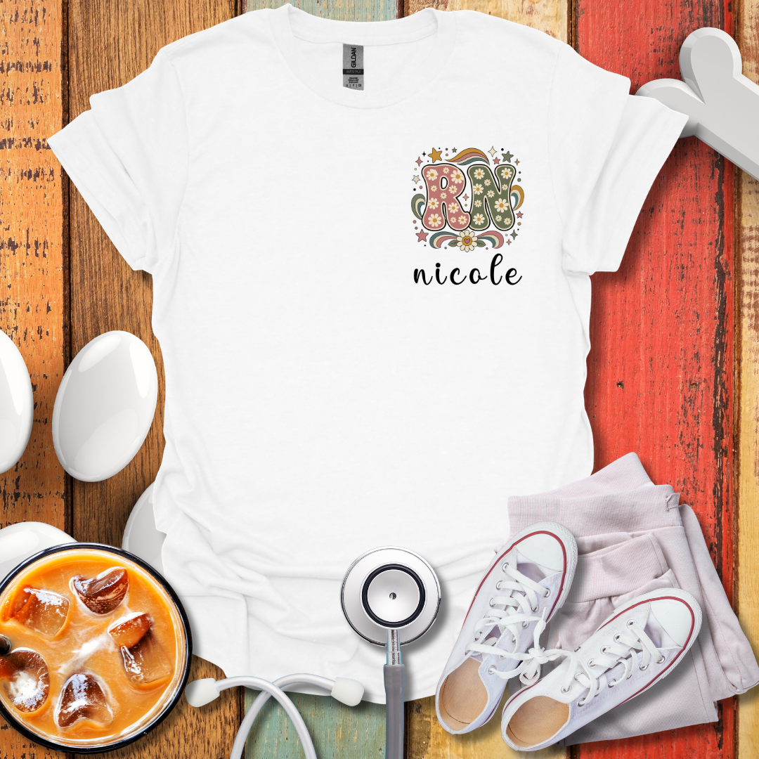 Custom Pocket Retro Floral "RN" T-Shirt